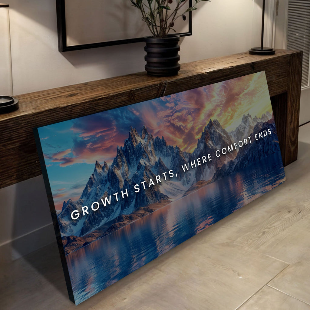 Growth Starts Where Comfort Ends Motivational Wall Sign