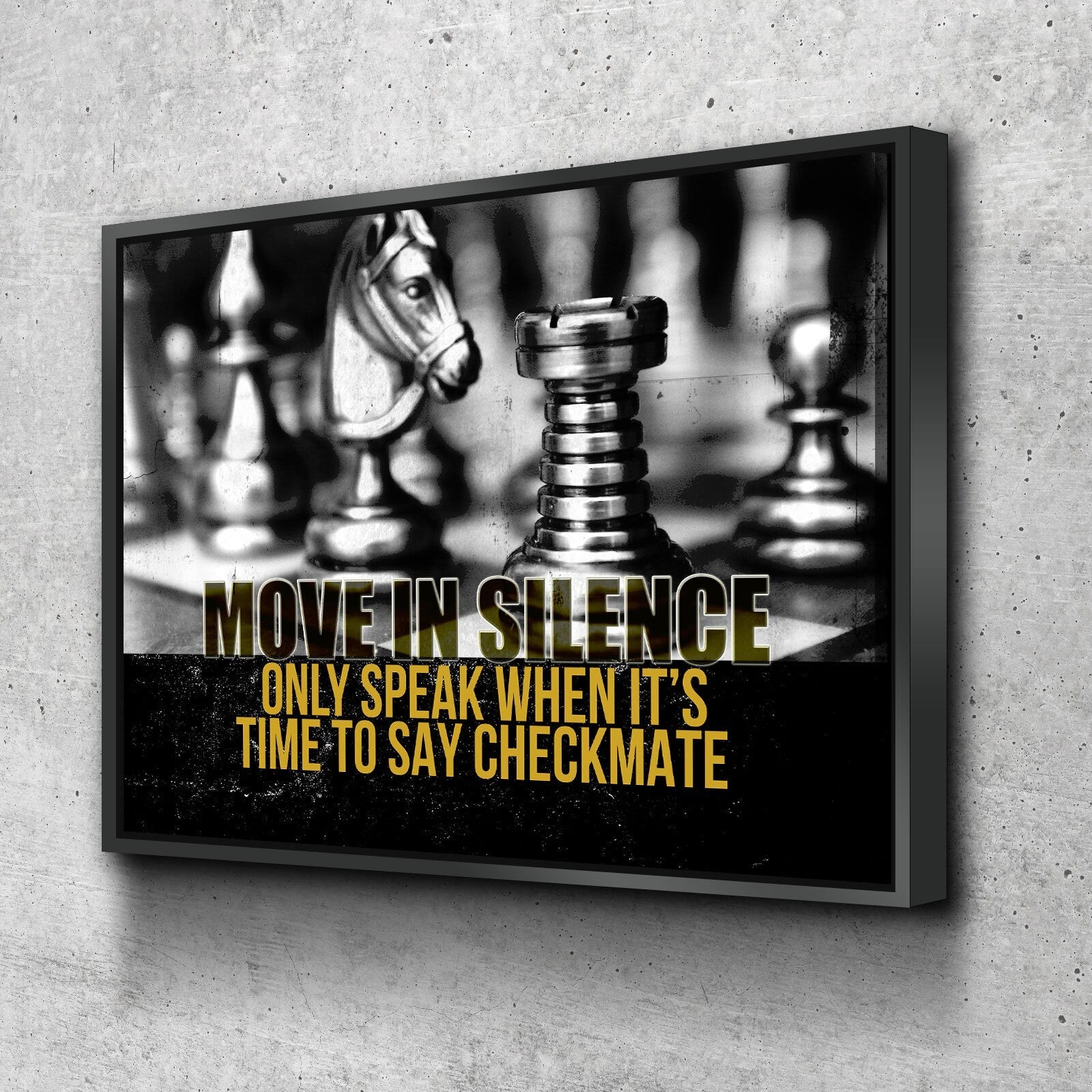 Move In Silence Canvas Wall Art, Checkmate, Motivational Wall Decor, Chess Quote