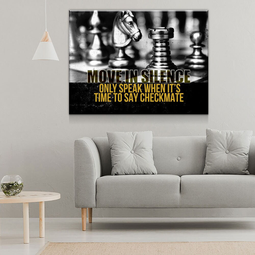 Move In Silence Canvas Wall Art, Checkmate, Motivational Wall Decor, Chess Quote