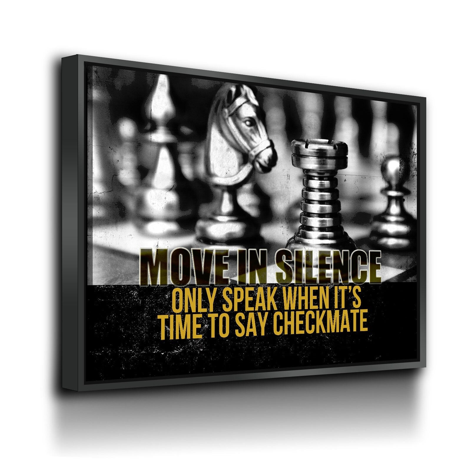 Move In Silence Canvas Wall Art, Checkmate, Motivational Wall Decor, Chess Quote