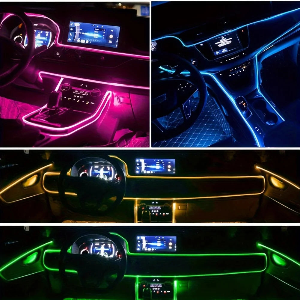 Flexible EL Wire Lights With App Control Ambient Atmosphere Strip Light Decorative Lamps 12V Car Interior Neon RGB Led Strip