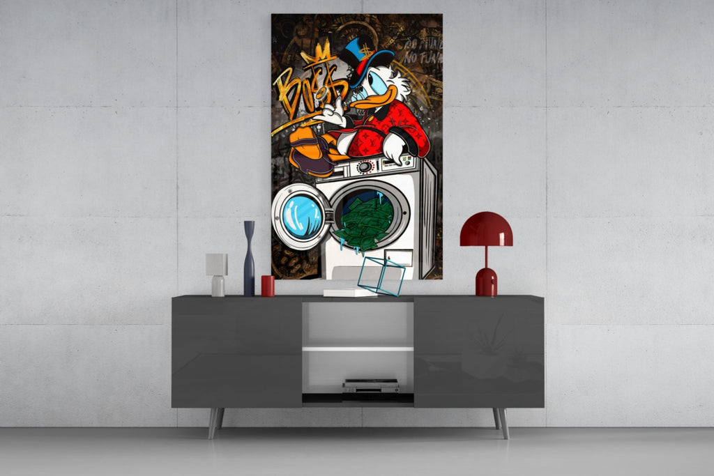 Scrooge's Money Laundering Glass Wall Art || Designer Collection