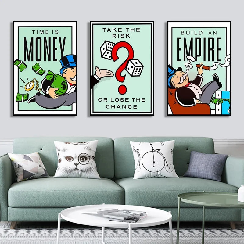 DecorBites™ Monopoly Millionaire Cartoon Canvas Wall Art