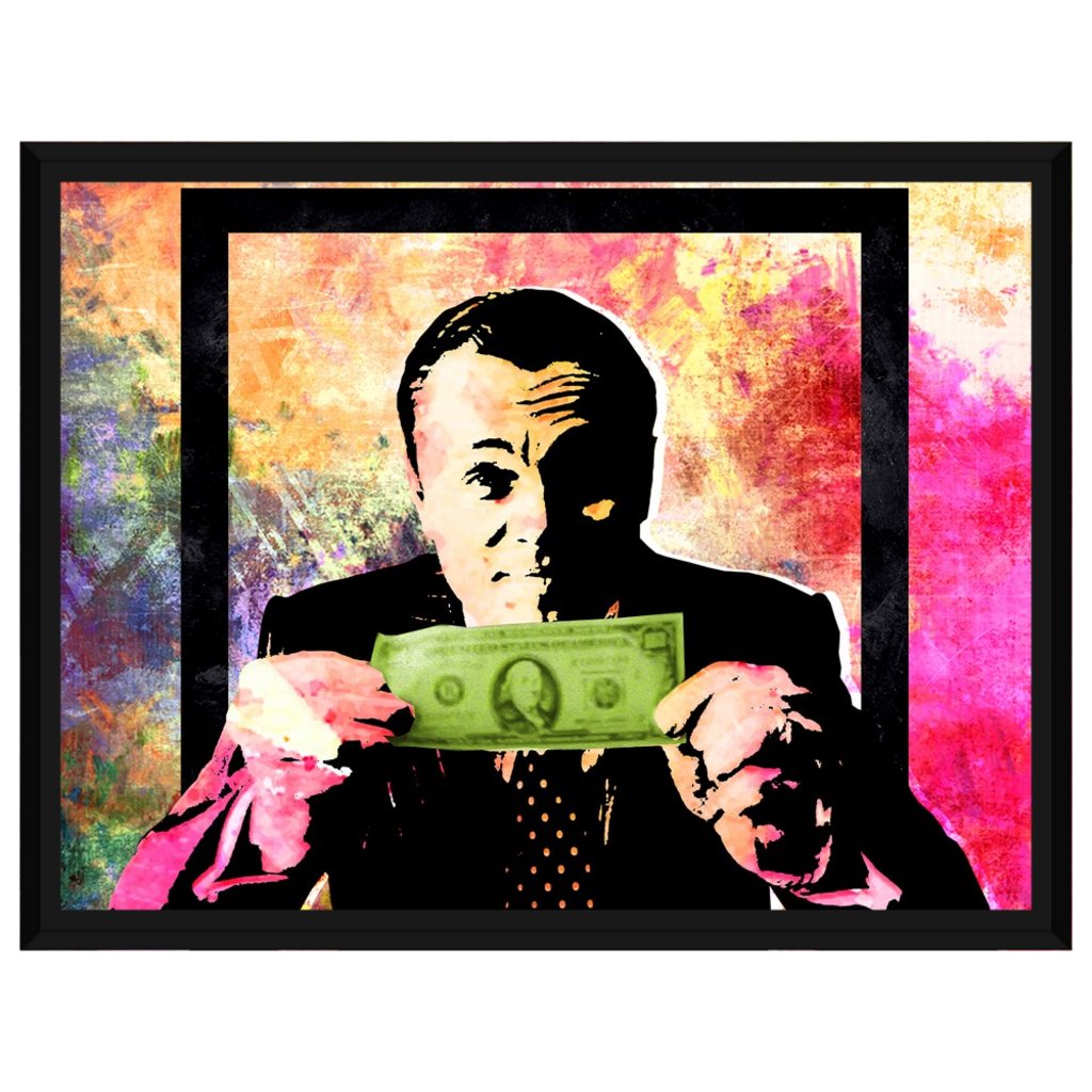 Money Talks DiCaprio Wolf of Wall Street Pastel Abstract Framed Canvas Wall Art With Black Frame