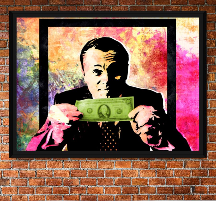 Money Talks DiCaprio Wolf of Wall Street Pastel Abstract Framed Canvas Wall Art With Black Frame