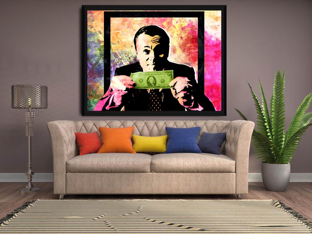 Money Talks DiCaprio Wolf of Wall Street Pastel Abstract Framed Canvas Wall Art With Black Frame
